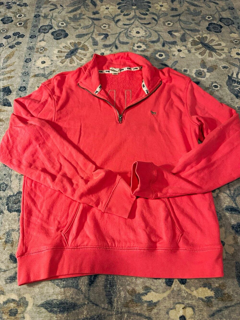 PINK Victoria's Secret 1/4 Zip Fleece Sweatshirt Pockets Pink Women's S